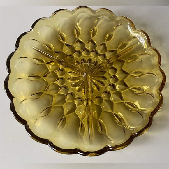 Anchor Hocking Divided Tray Amber Tri-Section Fairfield Glass Vintage Dish Tray - Picture 9 of 16